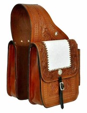 Genuine Leather Western Horse Saddle Bag Hand Tooles Design.