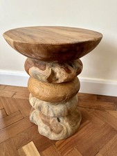 Round Teak Root Table Hand Carved Solid Wood Stool  Abstract End Side Lamp Table