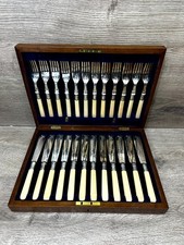 Vintage EPSSS Silver Plated Knives & Forks Fish Cutlery Set with Box (24-Piece)