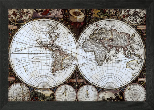 Old map the world - world, framed