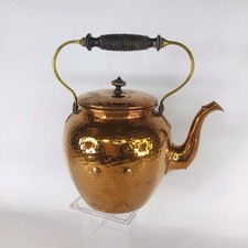 Rare Vintage Hammered Lidded Copper Kettle Tea Pot Brass Handle EB19JH