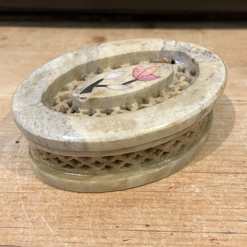 Carved soap stone trinket - carved,