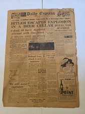 Originally Newspaper Daily Express.  Historically  Important Headline From 1939.