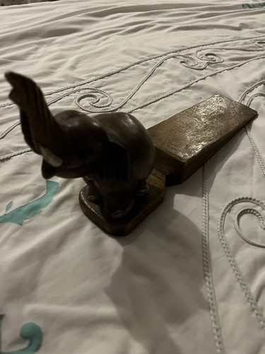 Wooden elephant door stop - door,