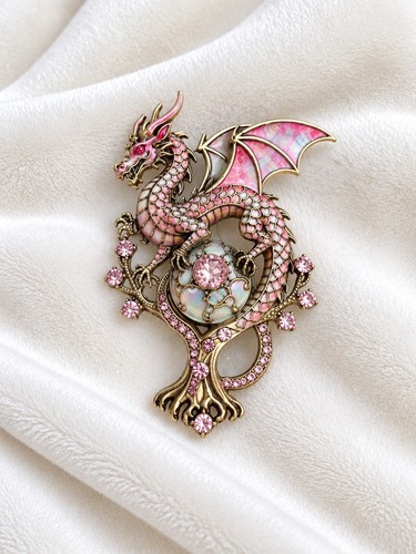 Fantasy dragon brooch - brooch, pink