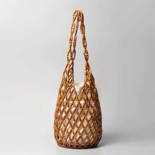 Beaded woven wooden bucket - beaded,