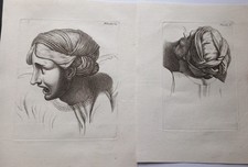 18thC OLD MASTER PRINTS: TWO STUDIES OF HEADS attributed to  COCHIN THE ELDER