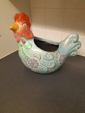 Vintage Painted Terracotta Hen Planter - Plant Pot