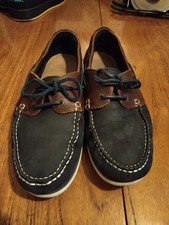 A Pair Barbour Mens Deck Shoes Size 8 UK Navy Blue In Good Condition