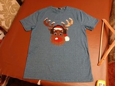 NEXT UK MENS SIZE MEDIUM 39-41 Chest Christmas Ruldolph Tee Shirt 2 Way Sequins