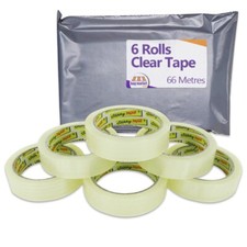 6 Rolls Strong Clear Cellotape Sellotape, 66 Metres Sticky Tape, Parcel Packing