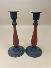 Pair of Wooden Candle Stick Holders - 18cm