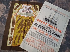 Vintage 2 x Tea Towels Welsh Love Spoons & Nautical Ship Unused