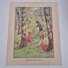 Vintage Poster Macmillan School Primroses and Violets Flowers Children