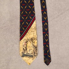 Vintage 1990s Oar Patterned Silk Tie Navy Blue Unbranded