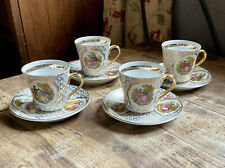 Limoges cups & Saucers Gold Leaf Pattern Fragonard Set 4 Courting Couple Vintage