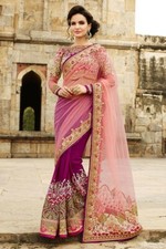Magenta & Pink colour Georgette/Net Occasion Saree with Unstitched Blouse