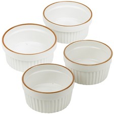 4x Oven-Safe 200ml Stoneware Ramekin Dishes for Creme Brulee & Mini Desserts