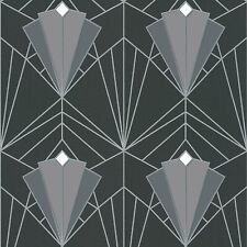 Debona Isadora Art Deco Retro Glitter Textured Black Grey Silver Wallpaper 2494