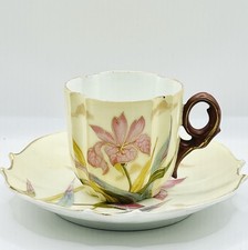 Victoria Carlsbad Austria Porcelain Demitasse Duo: Cup & Saucer / Antique Rare