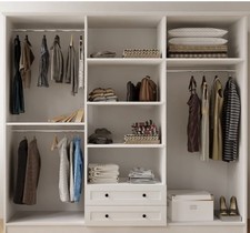 White Manufactured Wood Wardrobe 6 Doors With Mirror And In Excellent Condition