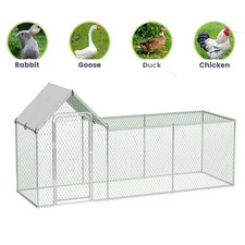 Metal Walk In Chicken Run Galvanized Poultry Hen Cage Coop w/ Cover 3 x 1 x 1.5m