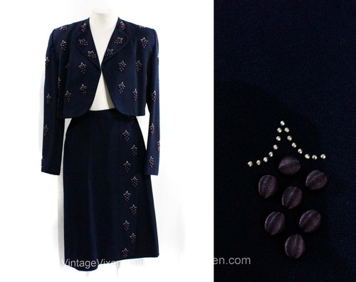 1940s gabardine suit - suit, navy