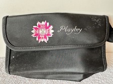 Vintage Playboy Women Cosmetics Bag Black Pink Flower Logo 20cm x 12cm