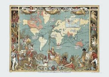 Colour Repro Antique Victorian British Empire Decorative Britannia Old Map 1886