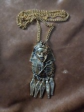 Egyptian multi tone Gold Metal Pendant Necklace Amulet SIgned JW Antique 55 gram