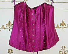 Satin Women's Basque Overbust Corset Bustier Girdle with Diamante & Frills.