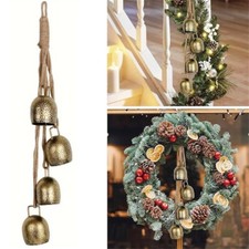 Vintage Handmade Metal Rustic Lucky Christmas Cow Bells with Jute Hanging Rope
