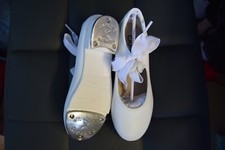 White capezio Shuffle low heel tap shoes fitted with teletone taps - child sizes