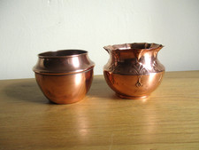 2 x Antique Copper Vase Small Size Arts & Crafts Design 7 cm tall