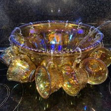 Indiana Glass Punch Bowl + 12