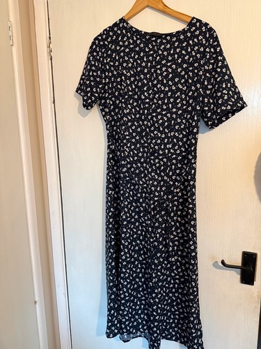 Long navy button front dress
