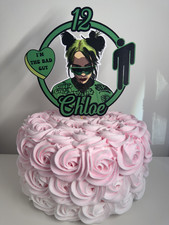 Personalised Name Age Billie Eilish cake topper Matching badge