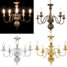 Metal 5-Arm Chandelier Ceiling Light Hanging Lamp Vintage Fitting Living Room