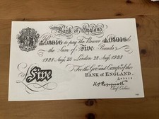 Old White £5 Pound Note 28th August 1928 Reproduced Copy Facsimile