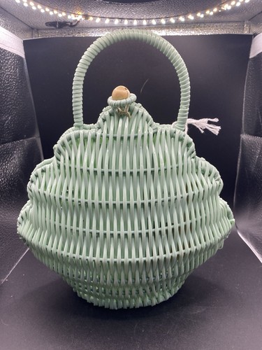 Green rattan purse handbag - purse,