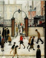 L S LOWRY  AT THE MILL GATE 1945  RARE ARTIST DETAIL HARDBACK PRINT NEVER FRAMED
