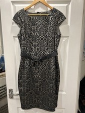 Ladies Pale Gold And Black Pattern Dress, Size 14, Next