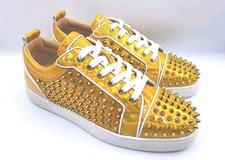 Christian Louboutin Louis Junior Spikes Mens Gold Leather Sneakers EU41.5 US 8.5