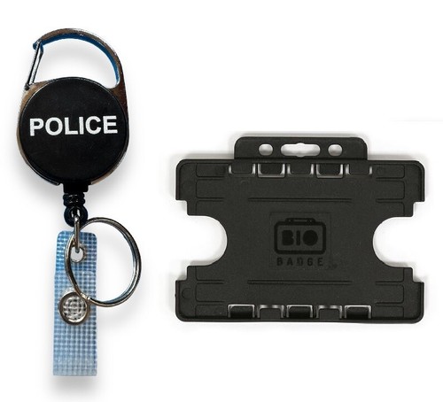 Black police retractable badge - black,