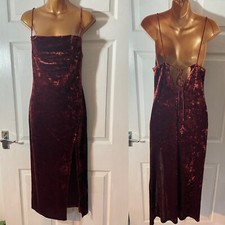 Topshop Size 8 Burgundy Crushed Velvet Midi Dress Cocktail Slip Sexy Party