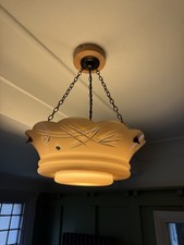 Beige 1930s Art Deco Glass Fly Catcher Ceiling Light Shade cut glass design