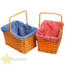 GINGHAM PLASTIC BASKET CHARACTER FANCY DRESS PROP ACCESSORY RED AND BLUE PRINT