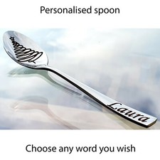Personal Any Name Engraved Text Christmas Tree Holiday Table Spoon Silverware