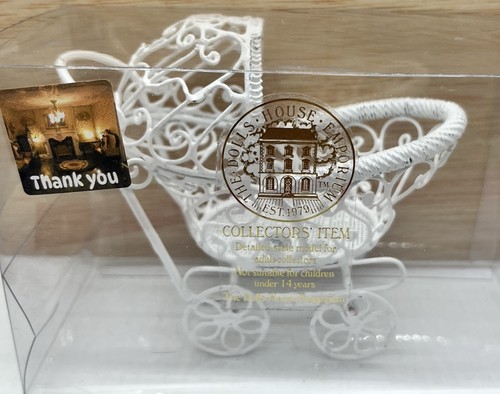 Dolls house pram white - , wire
