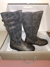 Brand New Boxed Cipriata Ladies Triple Buckle High Leg Wedge Boots Size 5 UK